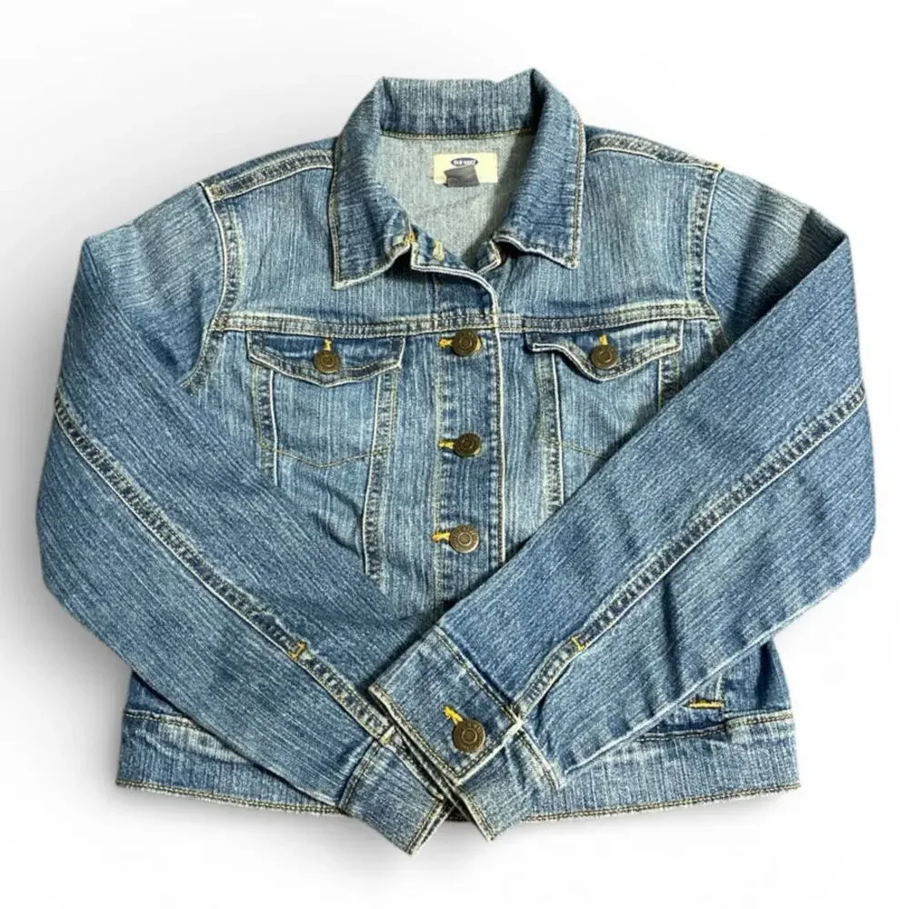 Old Navy Kid's Unisex Jean Jacket Large 10-12 Blue Denim Button Up Pockets